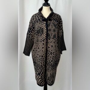 Chiaramente Made in Italy Wool Blend Animal Print Knit Cardigan Size Small